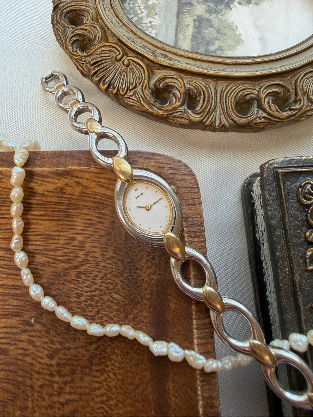 Seiko Two-Tone Silver and Gold Oval Link Bracelet Watch